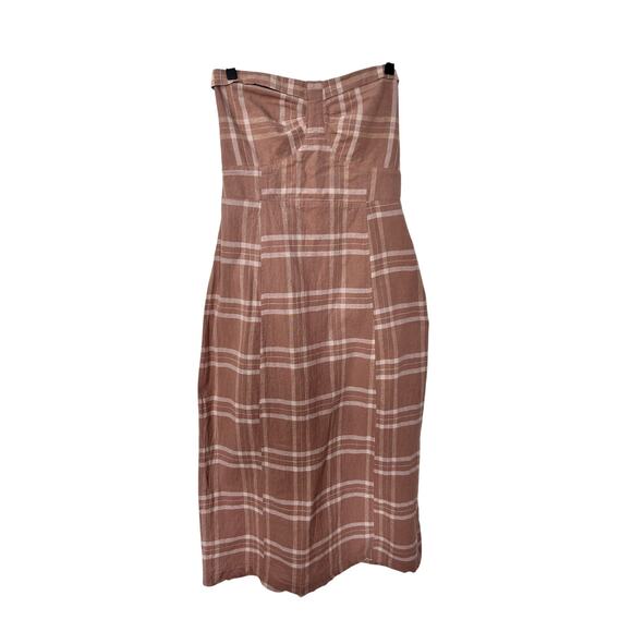 Free People Endless Summer Life Like This Plaid Strapless Midi Dress Brown Large - Picture 4 of 14